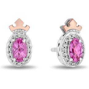 Jewelili Enchanted Disney Fine Jewelry 14K Rose Gold over Sterling Silver with 1/10 CTTW Diamond and Created Pink Sapphire Aurora Earrings in Saudi Arabia
