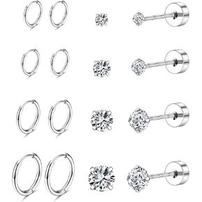 أقراط جراحية من الفولاذ المقاوم للصدأ للنساء والرجال مضادة للحساسية بظهر مسطح من الفولاذ المقاوم للصدأ للأذنين الحساسة، مجموعات أقراط حلزونية غضروفية أنيقة لهدايا المجوهرات المثقوبة المتعددة in Kuwait