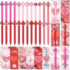 24 PCS عيد الحب هدية عيد الحب بطاقات مع الأقلام كرتون لطيفة السحب الحبر الأسود بطاقة عيد الحب in Kuwait