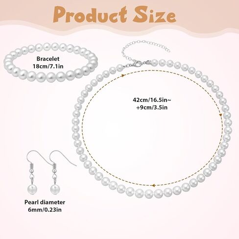 Pearl Necklace and Earring Set, Faux Pearl Jewelry Necklaces for Women Imitation Pearls Necklace Earring Jewelry 3 Set for Women Men Wedding Birthday Valentine Christmas Day Gifts in Saudi Arabia