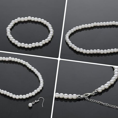 Pearl Necklace and Earring Set, Faux Pearl Jewelry Necklaces for Women Imitation Pearls Necklace Earring Jewelry 3 Set for Women Men Wedding Birthday Valentine Christmas Day Gifts in Saudi Arabia