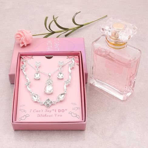 Bridesmaid Jewelry Set for Women 18K Gold & Silver & Rose Gold Plated Pendant Necklace Earrings Bracelet Set,Bridesmaid Gift for Wedding/Proposal/Party/Anniversary in Saudi Arabia