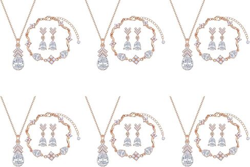 Bridesmaid Jewelry Set for Women 18K Gold & Silver & Rose Gold Plated Pendant Necklace Earrings Bracelet Set,Bridesmaid Gift for Wedding/Proposal/Party/Anniversary in Saudi Arabia