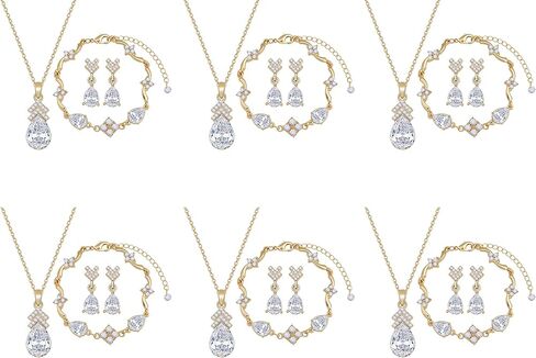 Bridesmaid Jewelry Set for Women 18K Gold & Silver & Rose Gold Plated Pendant Necklace Earrings Bracelet Set,Bridesmaid Gift for Wedding/Proposal/Party/Anniversary in Saudi Arabia