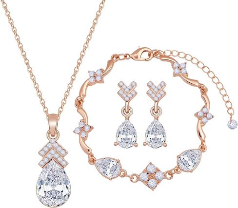Bridesmaid Jewelry Set for Women 18K Gold & Silver & Rose Gold Plated Pendant Necklace Earrings Bracelet Set,Bridesmaid Gift for Wedding/Proposal/Party/Anniversary in Saudi Arabia