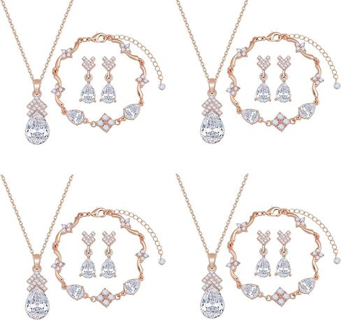 Bridesmaid Jewelry Set for Women 18K Gold & Silver & Rose Gold Plated Pendant Necklace Earrings Bracelet Set,Bridesmaid Gift for Wedding/Proposal/Party/Anniversary in Saudi Arabia
