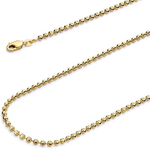 14k الذهب الأصفر الحقيقي 2.5mm قطع القمر حبة الكرة سلسلة قلادة مع مشبك مخلب جراد البحر in Saudi Arabia