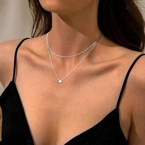 2 Pieces Layered Necklaces for Women 925 Sterling Silver Necklaces for Women Adjustable CZ Coin Pendant Chain Necklace Jewellery Gold Silver Rose Gold in Saudi Arabia