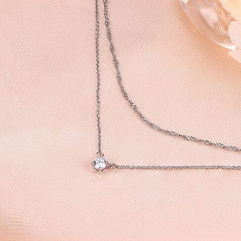 2 Pieces Layered Necklaces for Women 925 Sterling Silver Necklaces for Women Adjustable CZ Coin Pendant Chain Necklace Jewellery Gold Silver Rose Gold in Saudi Arabia