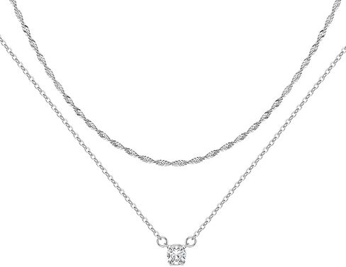 2 Pieces Layered Necklaces for Women 925 Sterling Silver Necklaces for Women Adjustable CZ Coin Pendant Chain Necklace Jewellery Gold Silver Rose Gold in Saudi Arabia