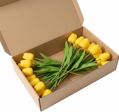Yellow Faux Tulips Real Touch (20 Pcs) - 13.5 Inch Premium PU Artificial Flowers for Valentine's Day, Spring & Easter Home Decor, Wedding Bouquet in Saudi Arabia