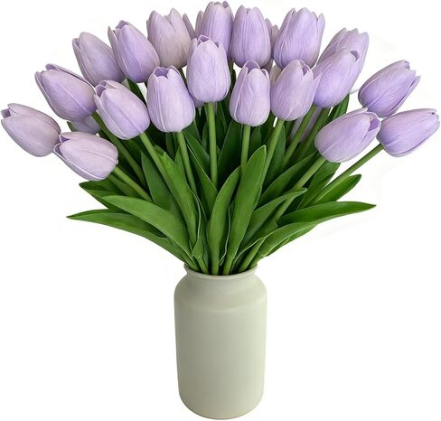 Yellow Faux Tulips Real Touch (20 Pcs) - 13.5 Inch Premium PU Artificial Flowers for Valentine's Day, Spring & Easter Home Decor, Wedding Bouquet in Saudi Arabia