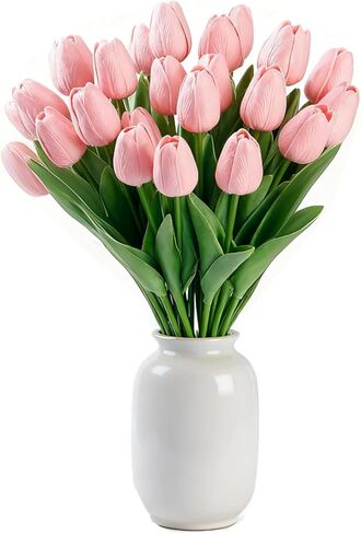Yellow Faux Tulips Real Touch (20 Pcs) - 13.5 Inch Premium PU Artificial Flowers for Valentine's Day, Spring & Easter Home Decor, Wedding Bouquet in Saudi Arabia