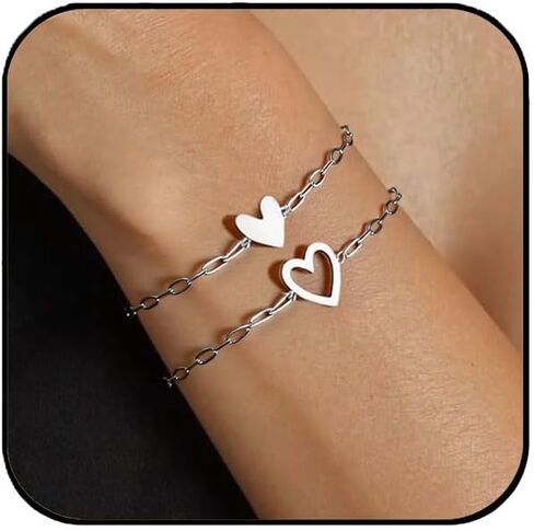 Aluinn Love Heart Bracelet Set For Friendship Bracelet Love Two cute Bracelet Pack Charms Solitaire Bracelet For Women Friend(Gold) in Saudi Arabia