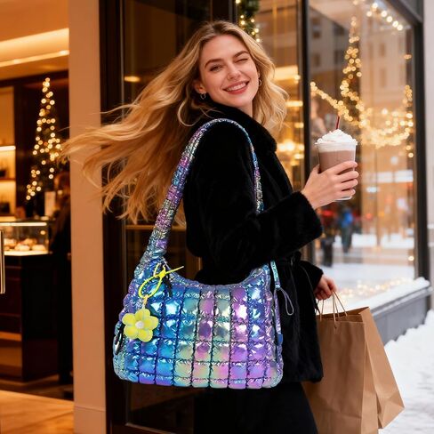 Puffer Tote Bag for Women: Puffer Shoulder Crossbody Bags Purse for Women - Quilted Carryall Nylon Tote Bag for Travel Work in Saudi Arabia