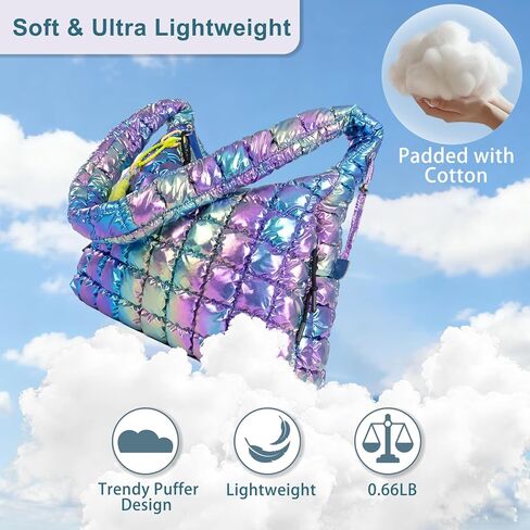 Puffer Tote Bag for Women: Puffer Shoulder Crossbody Bags Purse for Women - Quilted Carryall Nylon Tote Bag for Travel Work in Saudi Arabia