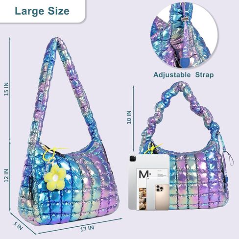 Puffer Tote Bag for Women: Puffer Shoulder Crossbody Bags Purse for Women - Quilted Carryall Nylon Tote Bag for Travel Work in Saudi Arabia