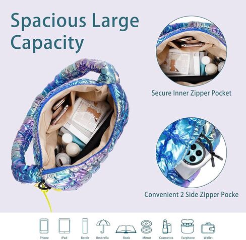 Puffer Tote Bag for Women: Puffer Shoulder Crossbody Bags Purse for Women - Quilted Carryall Nylon Tote Bag for Travel Work in Saudi Arabia