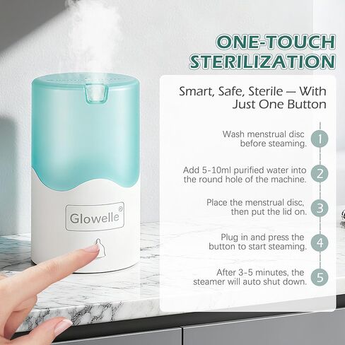 GLOWELLE Menstrual Disc and Sterilizer Set, Mini Period Disc/Cup Steamer Cleaner with 2 Soft Reusable Menstrual Discs-Tampon, Pad, and Cup Alternative for Women, Travel-Friendly in Saudi Arabia