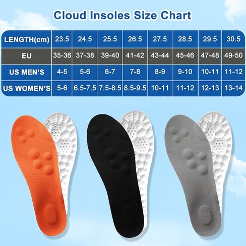 4D Cloud Insoles for Men Women, Memory Foam Boot Insoles, Comfortable and Breathable Massage Cushion Shoe Inserts with Arch Support, Trim to Fit All Shoe Types(1Pair-Grey, Men 9-10/Women 11-12) in Saudi Arabia