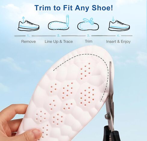 4D Cloud Insoles for Men Women, Memory Foam Boot Insoles, Comfortable and Breathable Massage Cushion Shoe Inserts with Arch Support, Trim to Fit All Shoe Types(1Pair-Grey, Men 9-10/Women 11-12) in Saudi Arabia