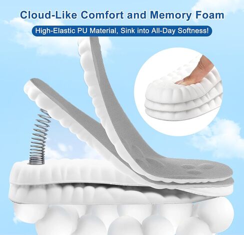 4D Cloud Insoles for Men Women, Memory Foam Boot Insoles, Comfortable and Breathable Massage Cushion Shoe Inserts with Arch Support, Trim to Fit All Shoe Types(1Pair-Grey, Men 9-10/Women 11-12) in Saudi Arabia