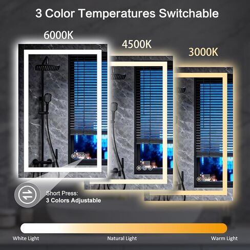 مرآة حمام LED مقاس 24 بوصة × 32 بوصة مزودة بإضاءة، يمكن التحكم في الإضاءة الأمامية والخلفية، مضادة للضباب، مرآة LED بثلاثة ألوان، قابلة للتعتيم، مرآة حائط LED مع أضواء، وظيفة الذاكرة، زجاج مقسى، مدرج في قائمة ETL in Kuwait