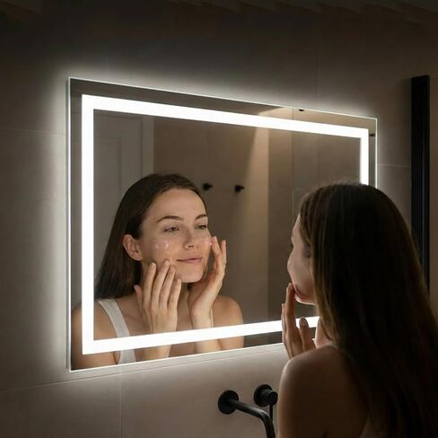 مرآة حمام LED مقاس 24 بوصة × 32 بوصة مزودة بإضاءة، يمكن التحكم في الإضاءة الأمامية والخلفية، مضادة للضباب، مرآة LED بثلاثة ألوان، قابلة للتعتيم، مرآة حائط LED مع أضواء، وظيفة الذاكرة، زجاج مقسى، مدرج في قائمة ETL in Kuwait