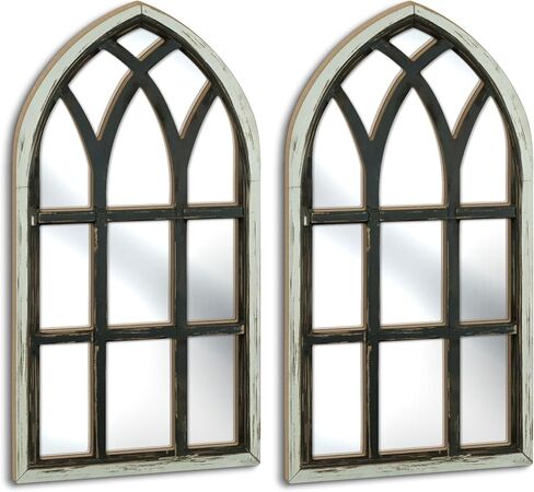 Putuo Decor Set of 2 Gothic Arch Window Frame Wall Decor with Acrylic Mirror Vintage White Cathedral Style for Farmhouse Bedroom Entryway in Saudi Arabia