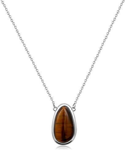 Tigers Eye Silver and Brown Pendant Thin Chain Minimalist Simple Adjustable Necklace for Women in Saudi Arabia