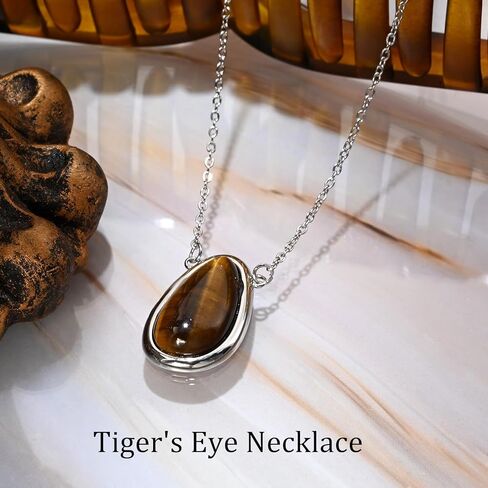 Tigers Eye Silver and Brown Pendant Thin Chain Minimalist Simple Adjustable Necklace for Women in Saudi Arabia