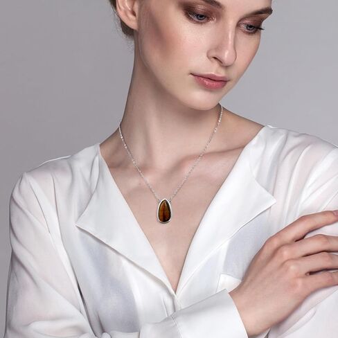 Tigers Eye Silver and Brown Pendant Thin Chain Minimalist Simple Adjustable Necklace for Women in Saudi Arabia