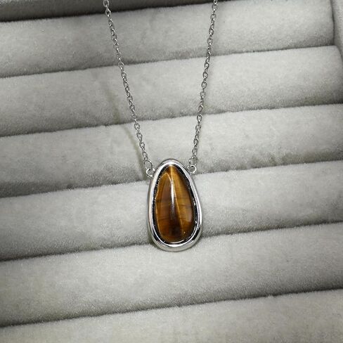 Tigers Eye Silver and Brown Pendant Thin Chain Minimalist Simple Adjustable Necklace for Women in Saudi Arabia