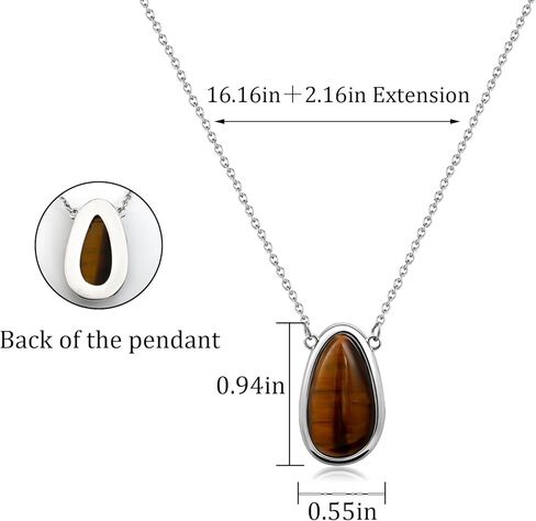 Tigers Eye Silver and Brown Pendant Thin Chain Minimalist Simple Adjustable Necklace for Women in Saudi Arabia