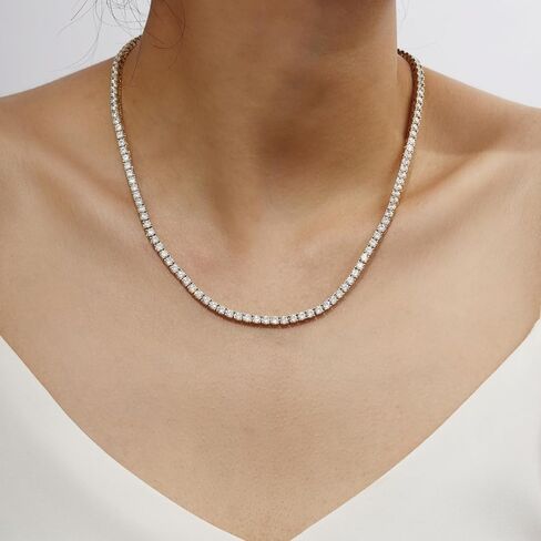 DIAMONBLISS قلادة تنس مطلية بالذهب أو الروديوم عيار 14 قيراط | قلادة كلاسيكية للنساء والرجال | 3 مللي متر-5 مللي متر قطع مستديرة مكعب زركونيا تشيكوسلوفاكيا الماس مقلد in Kuwait