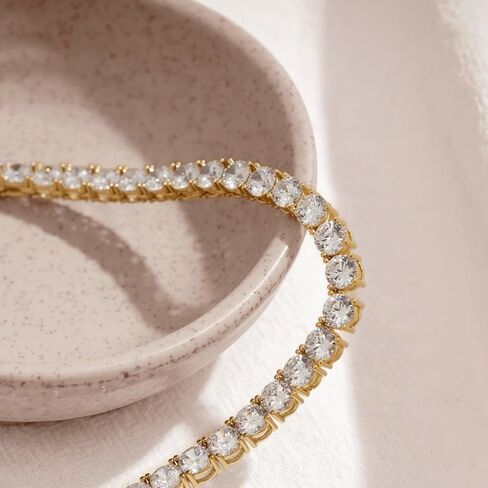 DIAMONBLISS قلادة تنس مطلية بالذهب أو الروديوم عيار 14 قيراط | قلادة كلاسيكية للنساء والرجال | 3 مللي متر-5 مللي متر قطع مستديرة مكعب زركونيا تشيكوسلوفاكيا الماس مقلد in Kuwait