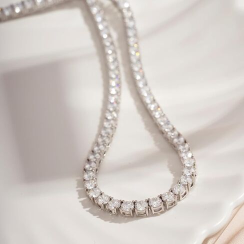 DIAMONBLISS قلادة تنس مطلية بالذهب أو الروديوم عيار 14 قيراط | قلادة كلاسيكية للنساء والرجال | 3 مللي متر-5 مللي متر قطع مستديرة مكعب زركونيا تشيكوسلوفاكيا الماس مقلد in Kuwait