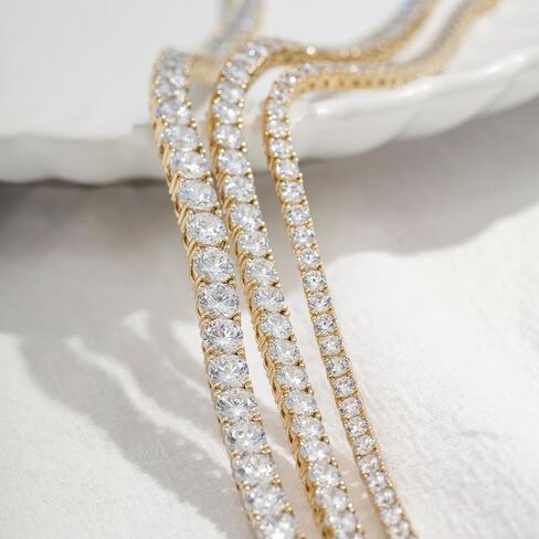 DIAMONBLISS قلادة تنس مطلية بالذهب أو الروديوم عيار 14 قيراط | قلادة كلاسيكية للنساء والرجال | 3 مللي متر-5 مللي متر قطع مستديرة مكعب زركونيا تشيكوسلوفاكيا الماس مقلد in Kuwait