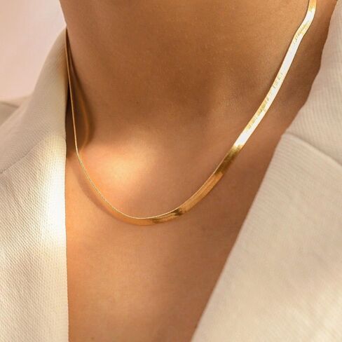 Gold Chain Necklace for Women, 14K Gold Plated 925 Sterling Silver Clasp Dainty Choker Necklace 14/16/18/20 inch Thin Simple Box Figaro Chain Herringbone Necklace Gold Jewelry for Women in Saudi Arabia