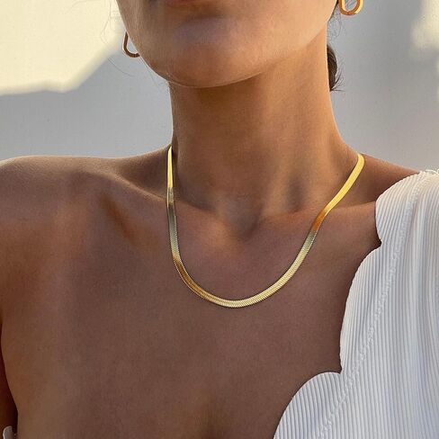 Gold Chain Necklace for Women, 14K Gold Plated 925 Sterling Silver Clasp Dainty Choker Necklace 14/16/18/20 inch Thin Simple Box Figaro Chain Herringbone Necklace Gold Jewelry for Women in Saudi Arabia