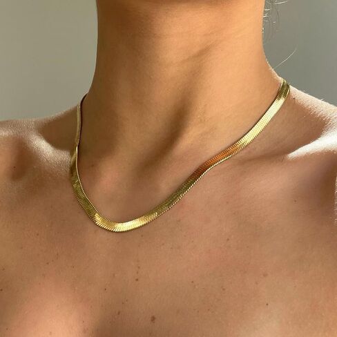 Gold Chain Necklace for Women, 14K Gold Plated 925 Sterling Silver Clasp Dainty Choker Necklace 14/16/18/20 inch Thin Simple Box Figaro Chain Herringbone Necklace Gold Jewelry for Women in Saudi Arabia
