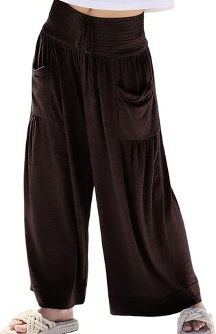 Athlisan فضفاض واسع الساق Sweatpants عادية فضفاض Smocked عالية الخصر بالازو السراويل صالة بنطلون مع جيوب in Kuwait