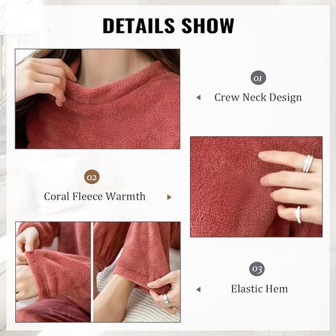 Women's Coral Fleece Pajamas Set - Coral Velvet Fluffy Sleepwear Set with Relaxed Fit, Long Sleeve Top and Pants in Saudi Arabia
