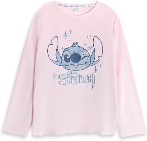 طقم بيجامة نسائي وردي بأكمام طويلة من Disney Lilo & Stitch Velor Fleece | ملابس نوم مطبوعة بشخصيات كرتونية، ملابس نوم لوقت النوم in Saudi Arabia