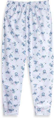 طقم بيجامة نسائي وردي بأكمام طويلة من Disney Lilo & Stitch Velor Fleece | ملابس نوم مطبوعة بشخصيات كرتونية، ملابس نوم لوقت النوم in Saudi Arabia