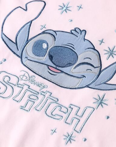 طقم بيجامة نسائي وردي بأكمام طويلة من Disney Lilo & Stitch Velor Fleece | ملابس نوم مطبوعة بشخصيات كرتونية، ملابس نوم لوقت النوم in Saudi Arabia
