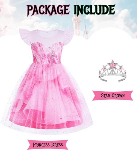 فستان الأميرة الوردي من Good Witch، فستان ساحر للأطفال في الهالوين مع تاج على شكل نجمة in Kuwait