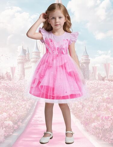 فستان الأميرة الوردي من Good Witch، فستان ساحر للأطفال في الهالوين مع تاج على شكل نجمة in Kuwait