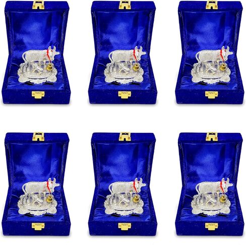 NOBILITY Small Kamdhenu Cow with Calf Metal Statue Showpiece Decorative Item for Home Office Diwali Decoration Pooja Items Wedding Return Gifts in Kuwait