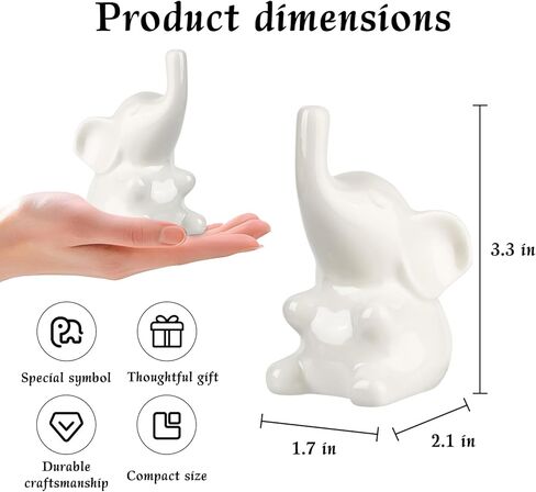 Loving Pair Ceramic White Elephant Figurines Set, Small Elephant Statue for Shelf Desk Home Decor, Gift for Women,Anniversary,Valentine's Day in Saudi Arabia